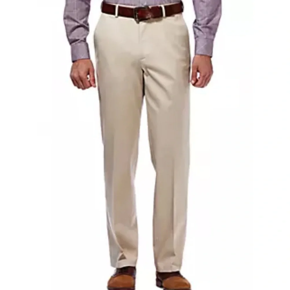 Haggar Men's Khaki Slacks Tan Flat Front Khaki Pants Sz 46” x 30” Big & Tall